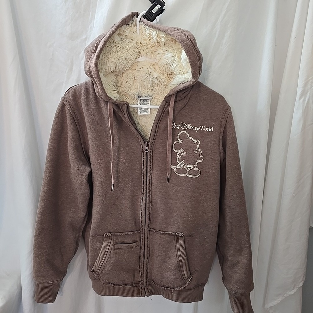 Walt Disney World Parks Mickey Mouse '71 Hoodie Zip-Up Lined Faux-Fur Jacket L